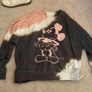 Pink and Black Tie-Dye Mickey Graphic Sweatshirt - Women